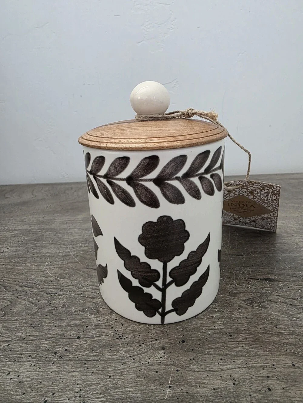 Viral India Floral Brown Flowers Leaves Small Canister 5in x 3in New - Picture 2 of 4